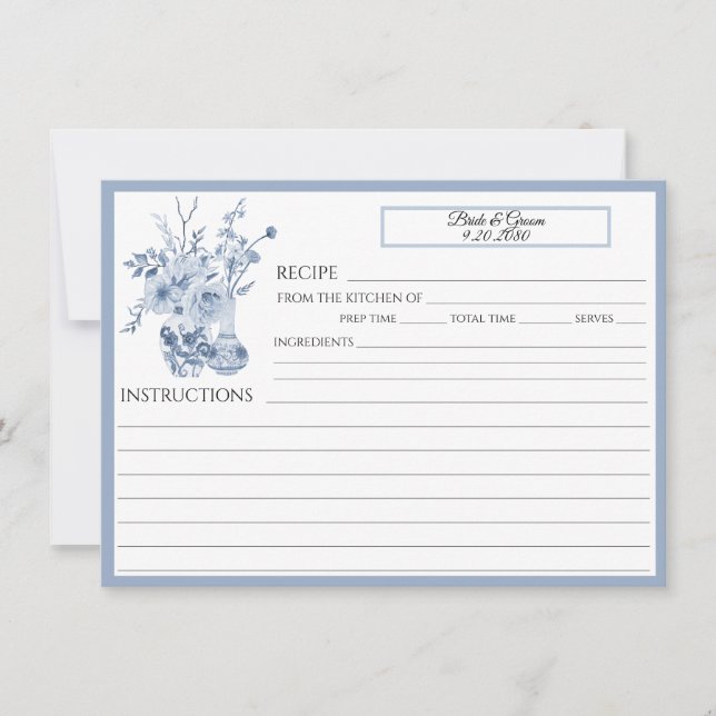 Chinoiserie Blumenblau und Weißer Familienrezept Einladung (Vorderseite)