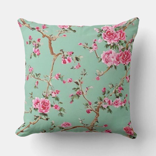 Chinoiserie Blumenkissen Kissen (Vorderseite)