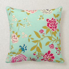 Chinoiserie-Blumenmuster-Jade-Grün Kissen