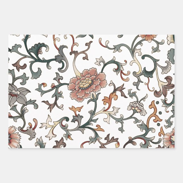 Chinoiserie Blumenmuster nahtlos Geschenkpapier Set (Vorderseite)