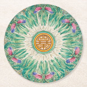 Chinoiserie Bok-Choy China-Muster inspiriert Runder Pappuntersetzer