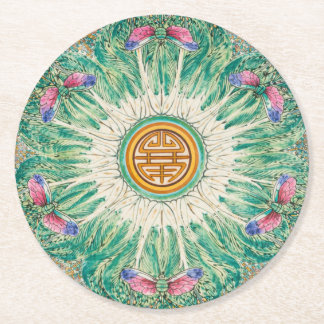 Chinoiserie Bok-Choy China Pattern Inspired Runder Pappuntersetzer