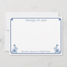 Chinoiserie Bunny Blue und White Boy Baby Dusche Dankeskarte
