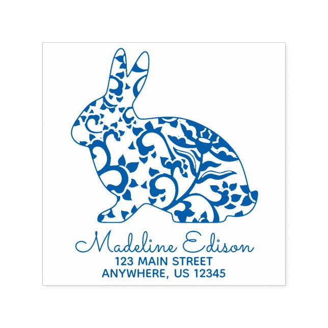 Chinoiserie Bunny Rabbit Address Self Inking Brief Permastempel (Design)