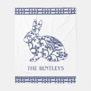 Chinoiserie Bunny Rabbit Fleece Blanket