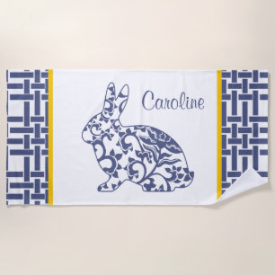 Chinoiserie Bunny Rabbit Personalisiertes Badetuch
