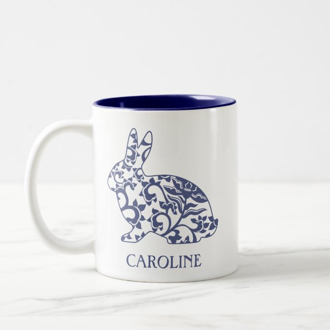 Chinoiserie Bunny Rabbit Persönliche Umarmung Zweifarbige Tasse (Links)