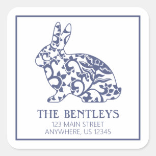 Chinoiserie Bunny Rabbit Rücksendeadressen-Aufkleb Quadratischer Aufkleber