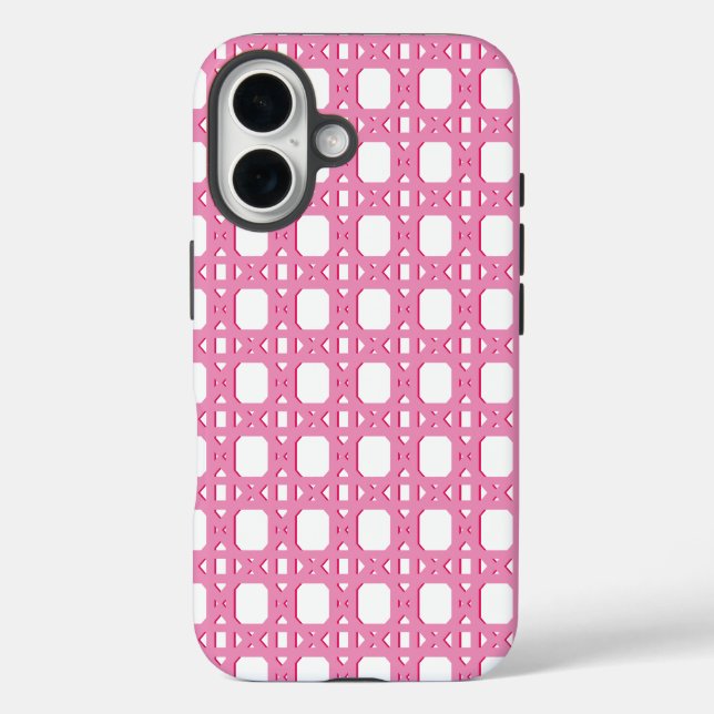 Chinoiserie Cane Trellis in Pink iPhone 16 Hülle (Rückseite)