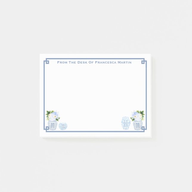 Chinoiserie Chic Blau und Weiß Personalisiert Post-it Klebezettel (Vorderseite)