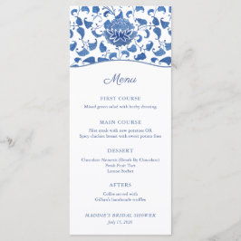 Chinoiserie Chic Blau und Weiß Polterabend Menükarte