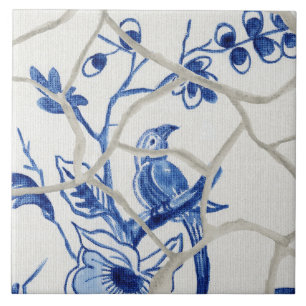 Chinoiserie Chic Blau Weiß Chinesischer Vogel Flor Fliese