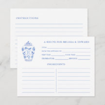Chinoiserie Chic Blau Weiße Monogramm Rezeptkarte