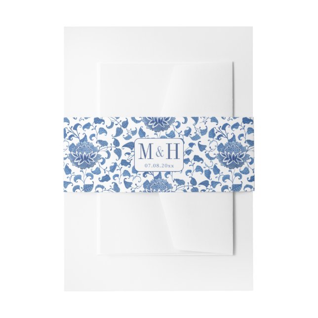 Chinoiserie Chic Blue and White Wedding Einladungsbanderole (Vorderseite Beispiel)