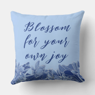 Chinoiserie Chic Blue Floral Lotus Positives Zitat Kissen