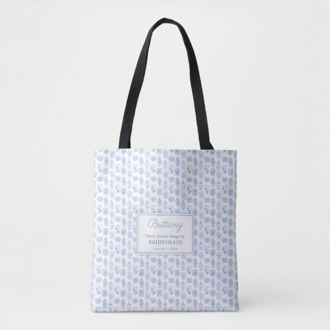 Chinoiserie Chic Blue und White Bridesmaid Geschen Tasche (Vorderseite)