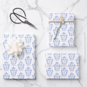Chinoiserie Chic Blue & White Ginger Jar Monogram Geschenkpapier Set