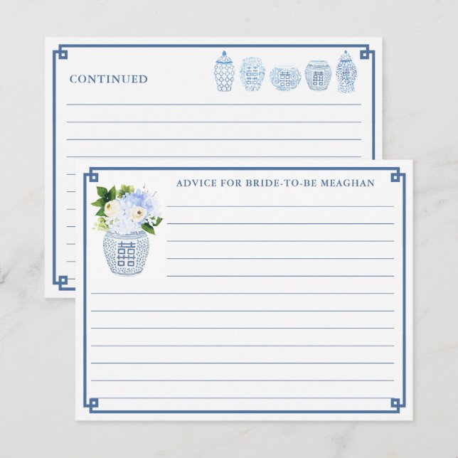 Chinoiserie Chic Blue & White Wedding Advice Card Einladung (Vorne/Hinten)