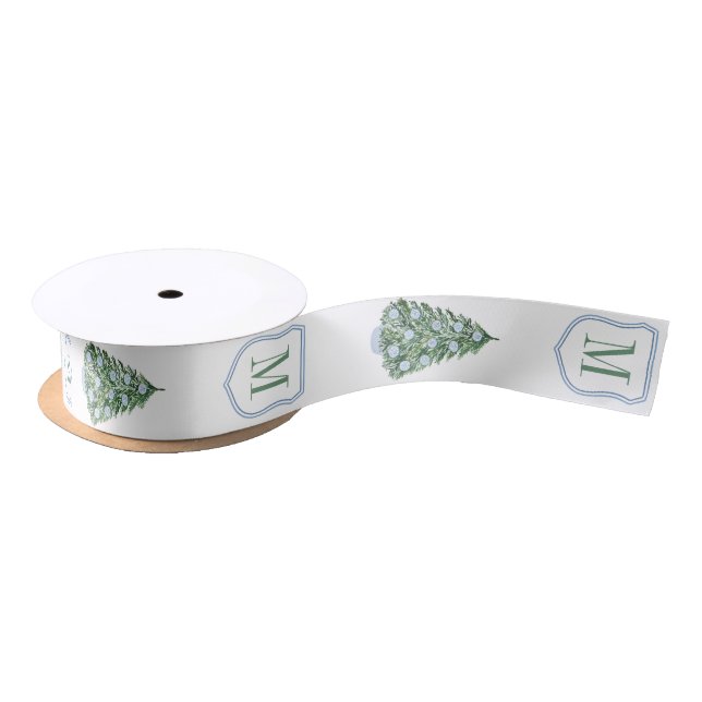 Chinoiserie Chic Christmas Tree Monogram Holidays Satinband (Spule)