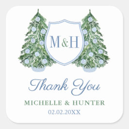 Chinoiserie Chic Christmas Tree Wedding Logo Gefal Quadratischer Aufkleber