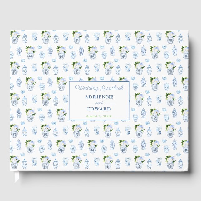Chinoiserie Chic Double Happiness Jars Wedding Gästebuch (Vorderseite)