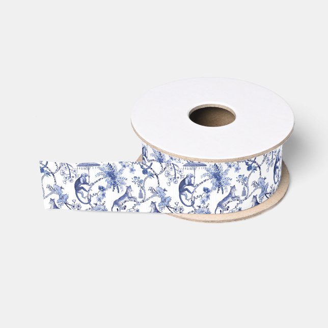Chinoiserie Chic Dschungel | Blau und Weiß Ripsband (Spule)