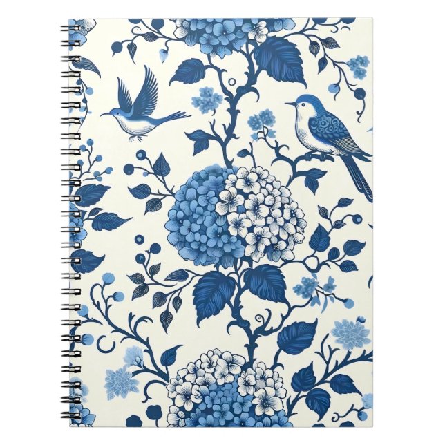 Chinoiserie Chic, Hydrangeas und Bluebirds Notizblock (Vorderseite)
