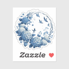 Chinoiserie Chic, Hydrangeas und Bluebirds Wreath Aufkleber