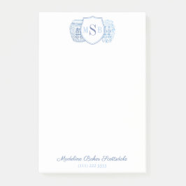 Chinoiserie Chic Ladys Blue and White Monogram Post-it Klebezettel