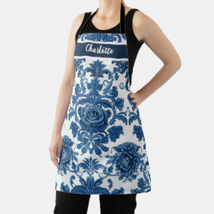 Chinoiserie Chic Marineblaue Blumenornament Muster Schürze