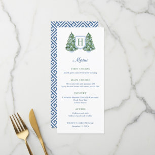 Chinoiserie Chic Monogram Winter Taufe Party Männe Menükarte