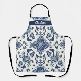Chinoiserie Chic Navy Blue Flower Ornament Pattern Schürze