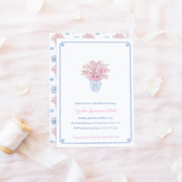 Chinoiserie Chic Pink Blue Girl Babydusche Party Einladung
