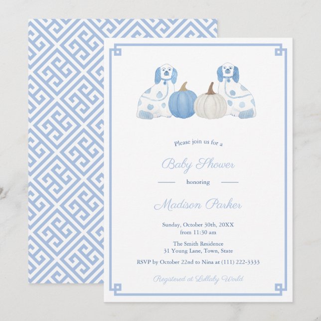 Chinoiserie Chic Pumpkins Fall Baby Dusche Party Einladung (Vorne/Hinten)