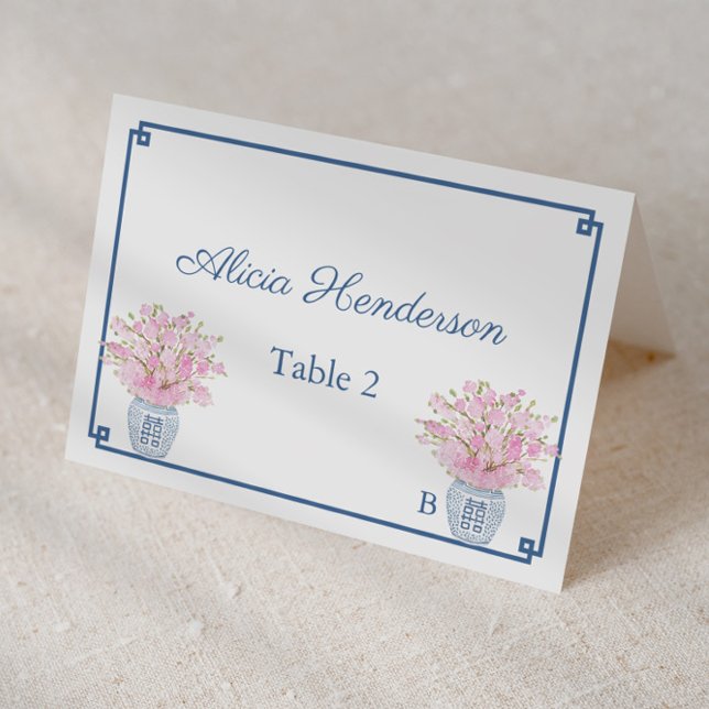 Chinoiserie Chic Rose Et Marine Mariage Carte Plac (Chinoiserie chic navy and pink individual place cards for wedding, bridal shower or baby shower)