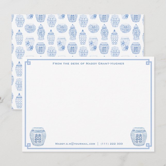Chinoiserie Chic Stationery vom Schreibtisch aus Mitteilungskarte (Vorne/Hinten)