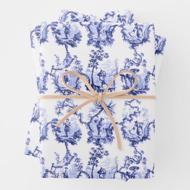 Chinoiserie China Blue Wrapping Paper Sheets Geschenkpapier Set (Beispiel)