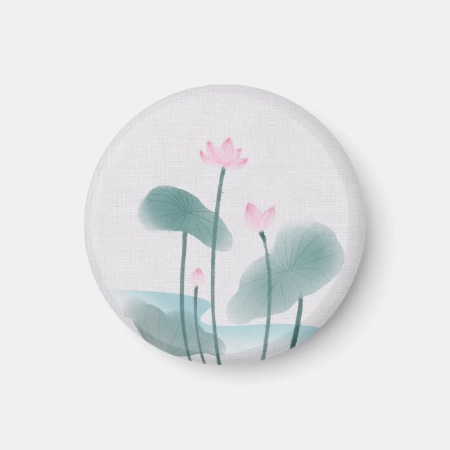 Chinoiserie Chinesische Tintenpatronen Lotus Flora Magnet (Vorne)