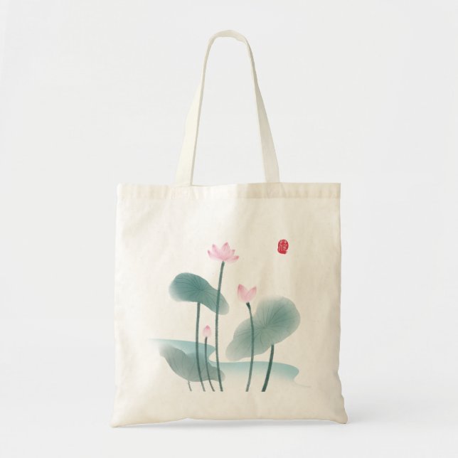 Chinoiserie Chinesische Tintenpatronen Lotus Flora Tragetasche (Vorne)