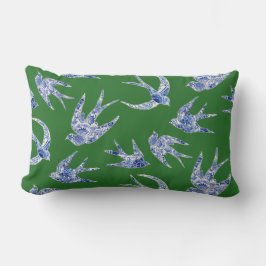 Chinoiserie Chorbraun Blauer Grüne Schwalben Lendenkissen
