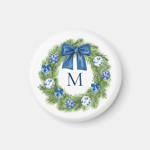 Chinoiserie Christmas Wreath Monogram Magnet