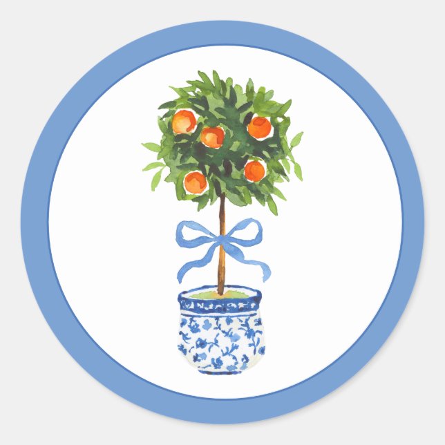 Chinoiserie Citrus Topiary Runder Aufkleber (Vorderseite)