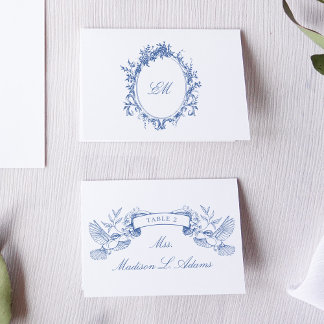 Chinoiserie Classic Blue Birds Faltable Name Card Tischnummer