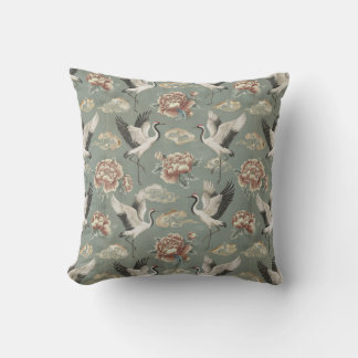 Chinoiserie Crane and Peony Floral Design Kissen
