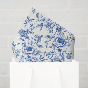 Chinoiserie-Découpage-Papier, Blau-Weiß-Blumenmust Seidenpapier