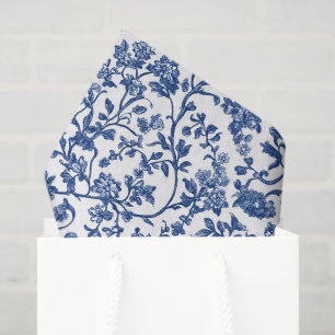 Chinoiserie-Découpage-Papier, Blau-Weiß-Blumenmust Seidenpapier