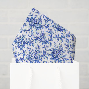 Chinoiserie-Dekor-Seidenpapier, blaues Blumenmuste Seidenpapier