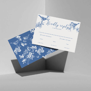 Chinoiserie Delft Blau Vögel Frühling Antwortkarte RSVP Karte