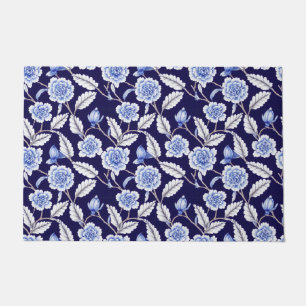 Chinoiserie Delft Blue Floral Porzellan Muster Fußmatte