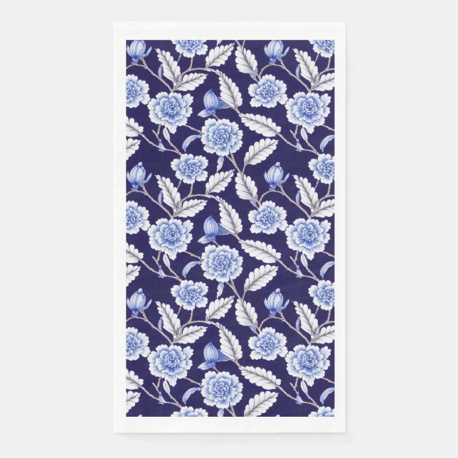 Chinoiserie Delft Blue Floral Porzellan Muster Serviette (Vorderseite)